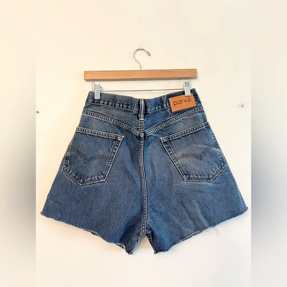 Parke Shortie Crossover Short in Denim Blue high rise baggy vintage long